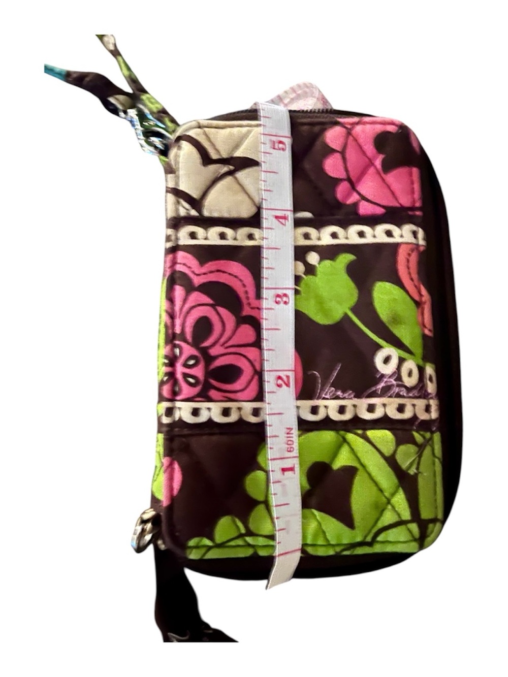 Vera Bradley Quilted Floral Wristlet in Pink, Lime & Brown - Picture 6 of 7